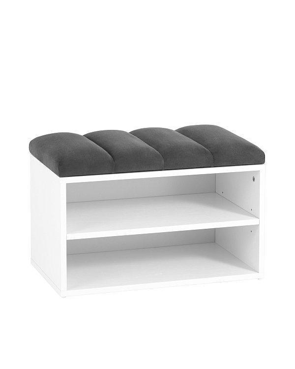 Обувница Хольст белая велюр тёмно-серый Stool Group