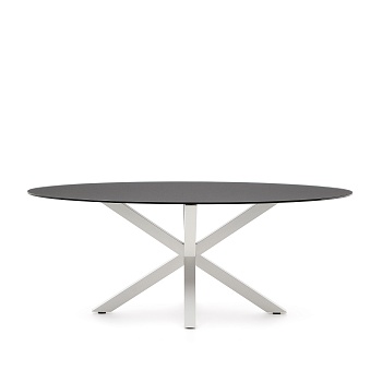 Овальный стол ARYA Argo из матового черного стекла со стальными ножками 200x100 La Forma (ex Julia Grup)