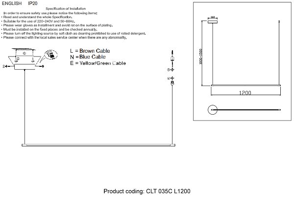 Светильник подвесной Crystal Lux CLT 035C L1200 BL