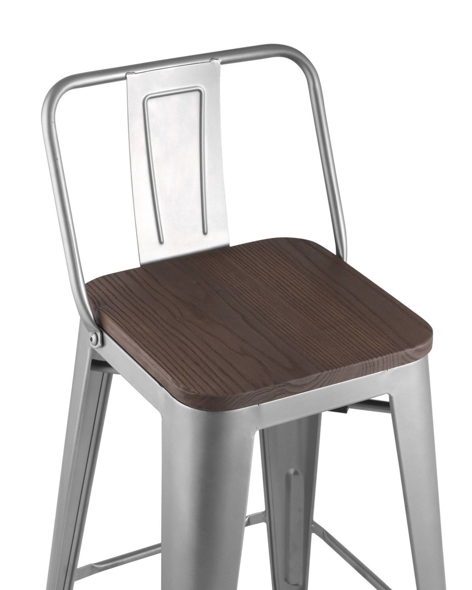 Стул полубарный TOLIX WOOD со спинкой серебристый матовый Stool Group