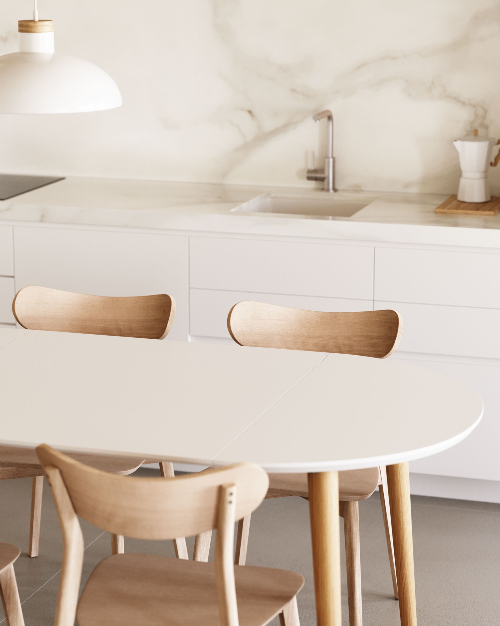 Oqui Раздвижной стол с белой столешницей и ножками из массива бука 90 (170) x 90 см La Forma (ex Julia Grup)