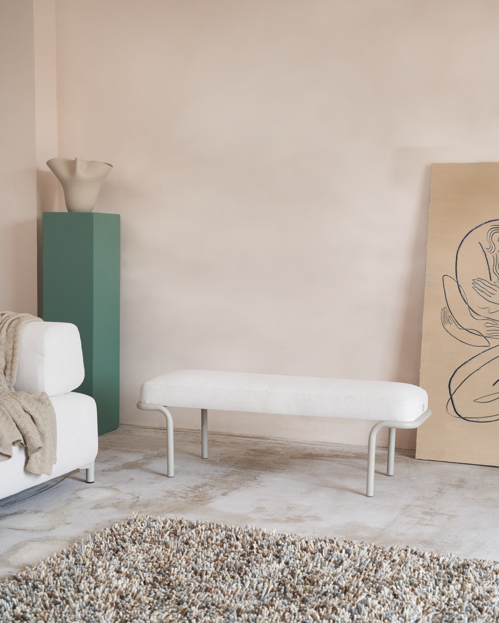 Compo Скамья из серой ткани и черного металла 130 см La Forma (ex Julia Grup)