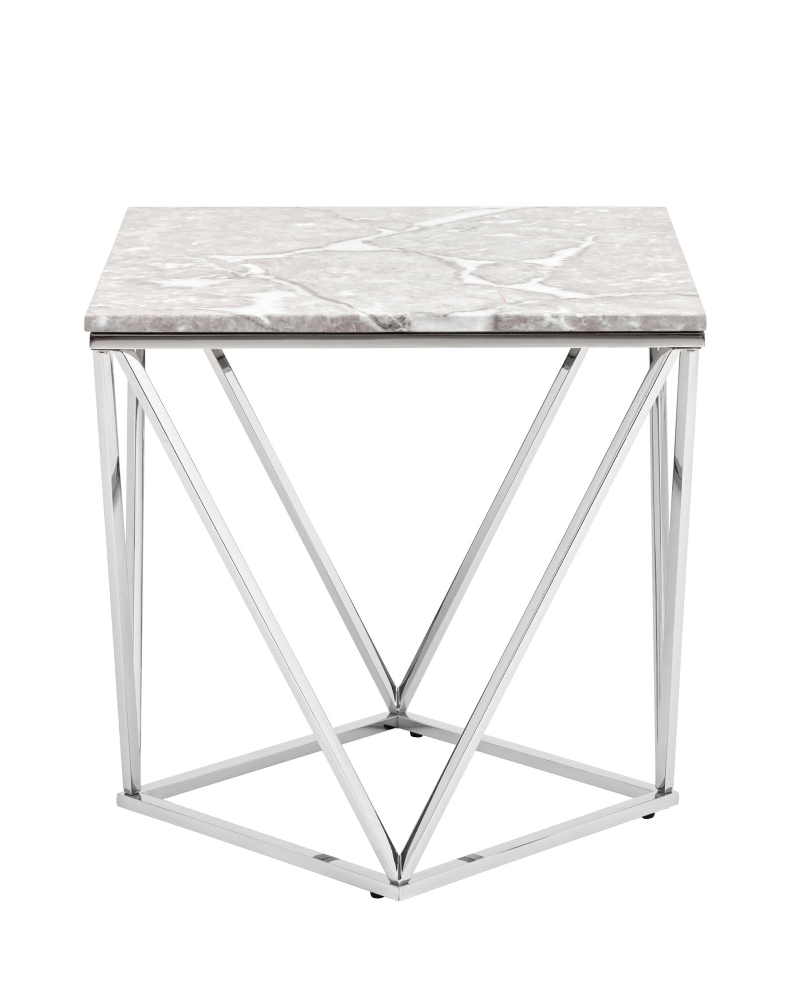 Журнальный столик Авалон 61*61 серый мрамор сталь серебро Stool Group