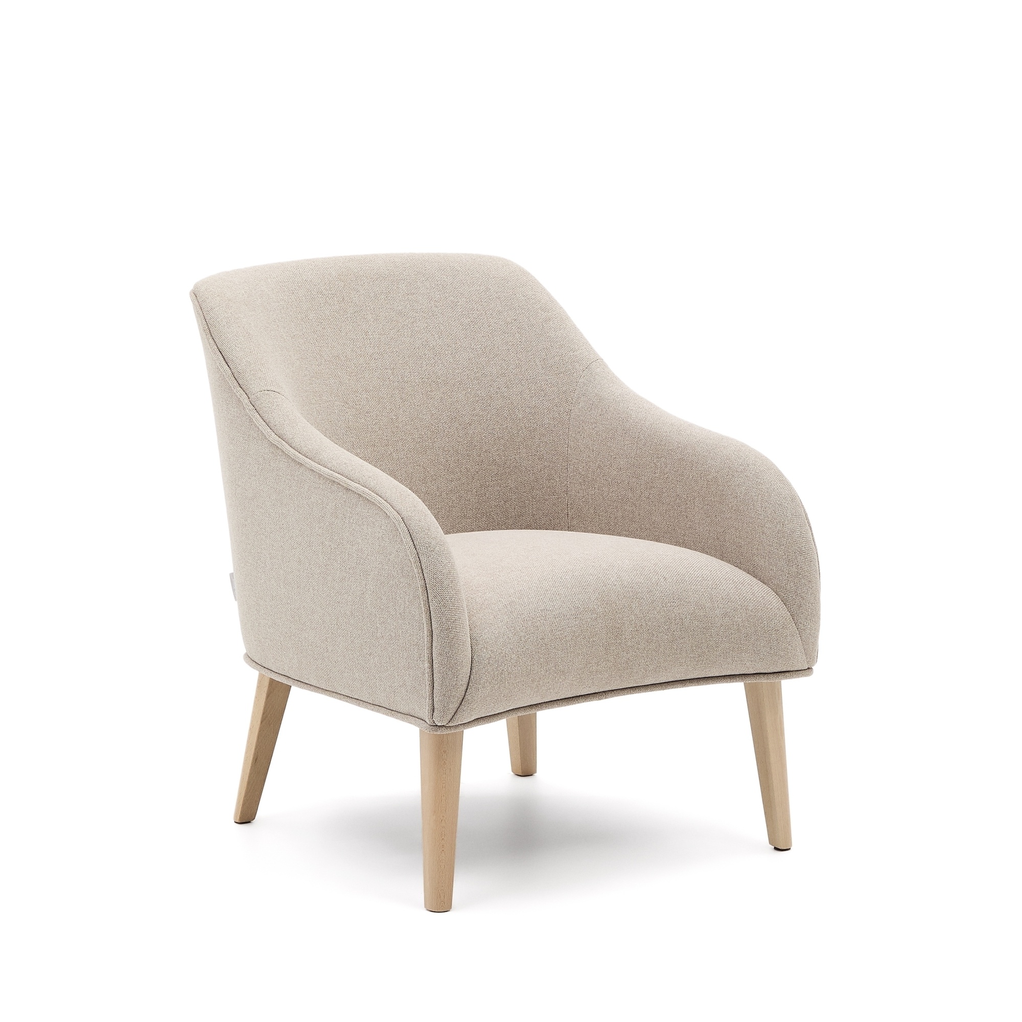 Кресло Bobly бежевого цвета с ножками из бука в натуральной отделке La Forma (ex Julia Grup)