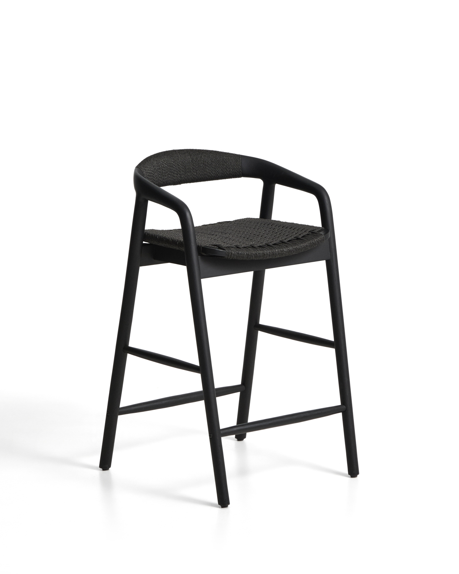 Уличный полубарный стул Derile из массива дуба и веревки в черной отделке La Forma 481895