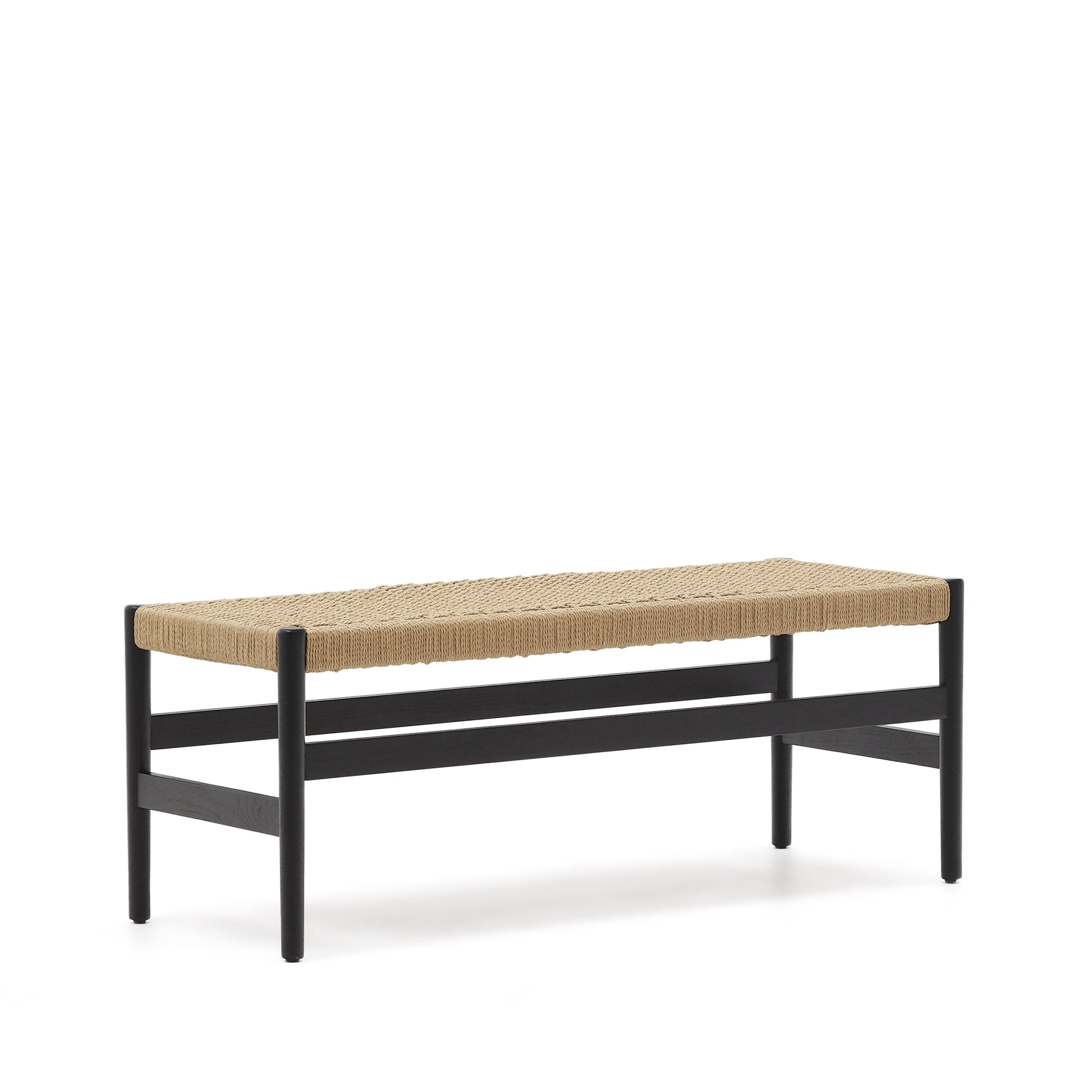 Zaide Скамейка из массива дуба с черной отделкой и сиденьем из веревочного шнура, 120 см La Forma (ex Julia Grup)