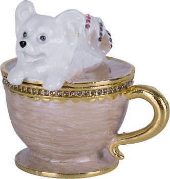 Шкатулка для драгоценностей со стразами Чашка с собачкой Glasar 39-080