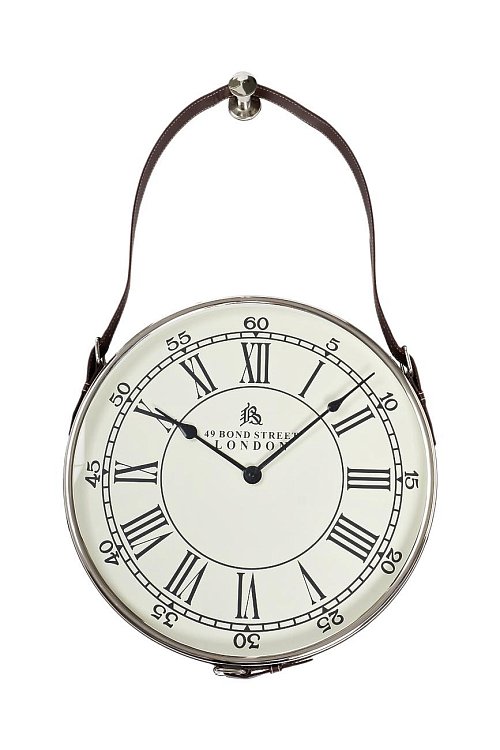 Часы настенные круглые на кожаном подвесе (хром) Garda Decor 79MAL-5673-70NI