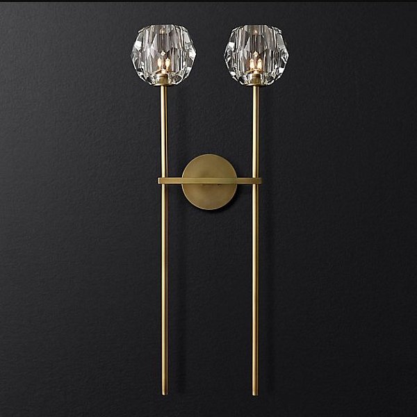 Бра Restoration Hardware Boule De Cristal Grand Double Sconce Lacquered Burnished Brass