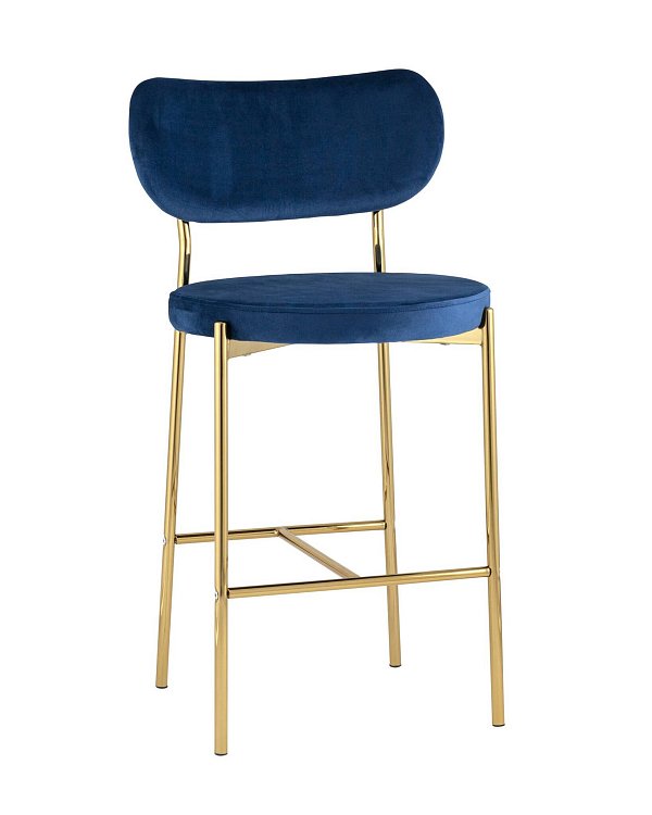 Стул полубарный Барбара велюр синий золотые ножки Stool Group
