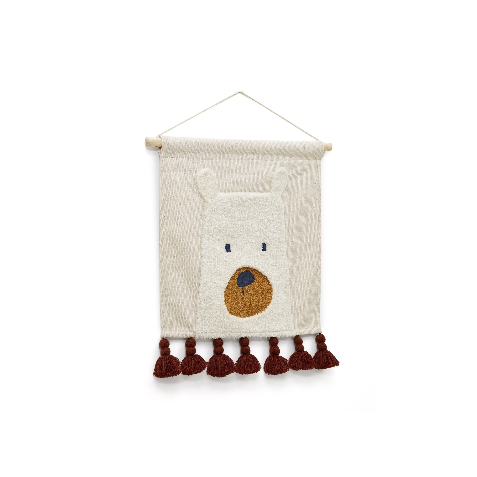 Zelda Гобелен белый хлопок с мишкой и терракотовыми кистями 40 х 40 см La Forma (ex Julia Grup)