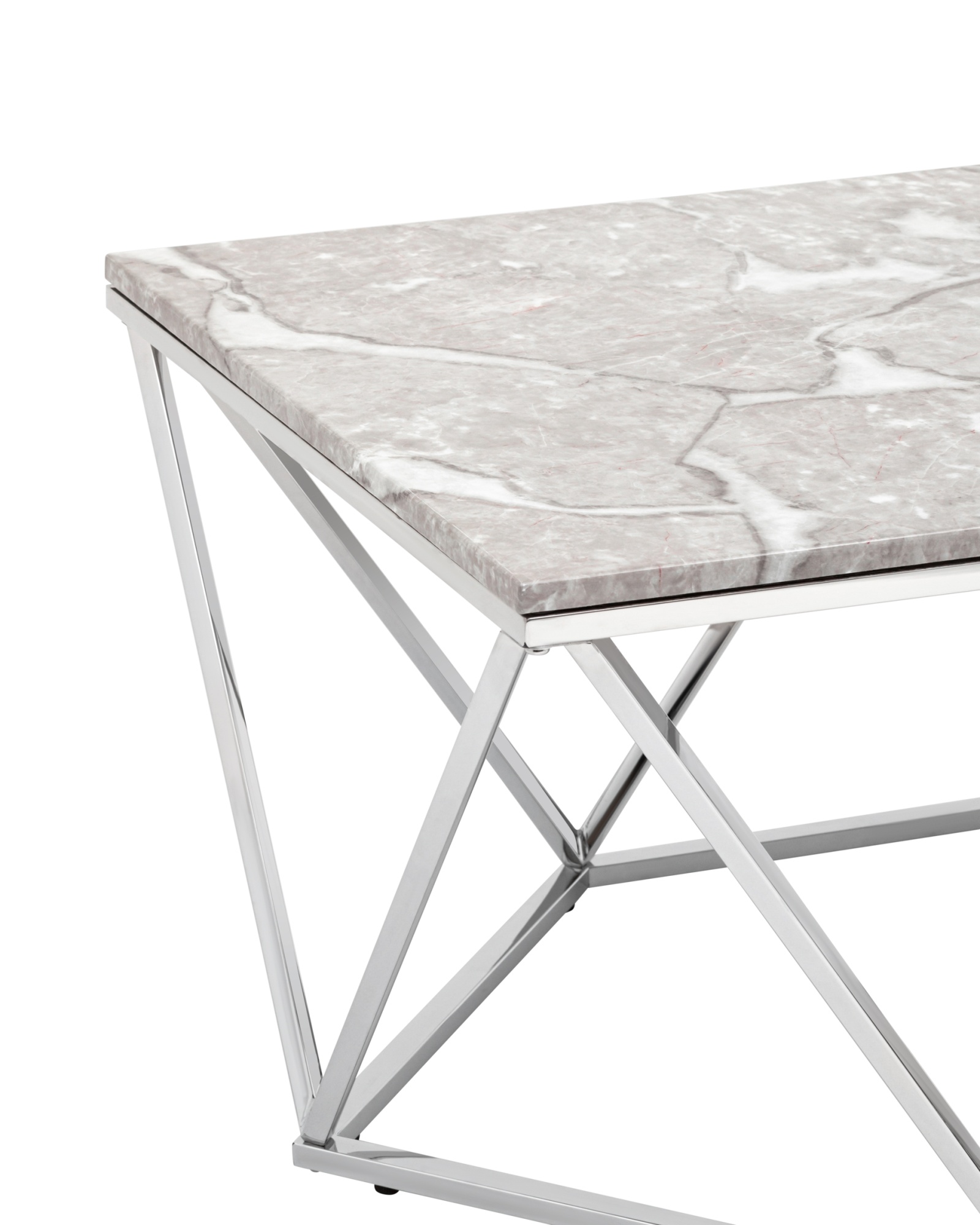Журнальный столик Авалон 122*66 серый мрамор сталь серебро Stool Group