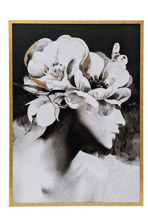 Холст Девушка с цветами-2 в золотом багете Garda Decor 89VOR-GIRL FLOWER-2