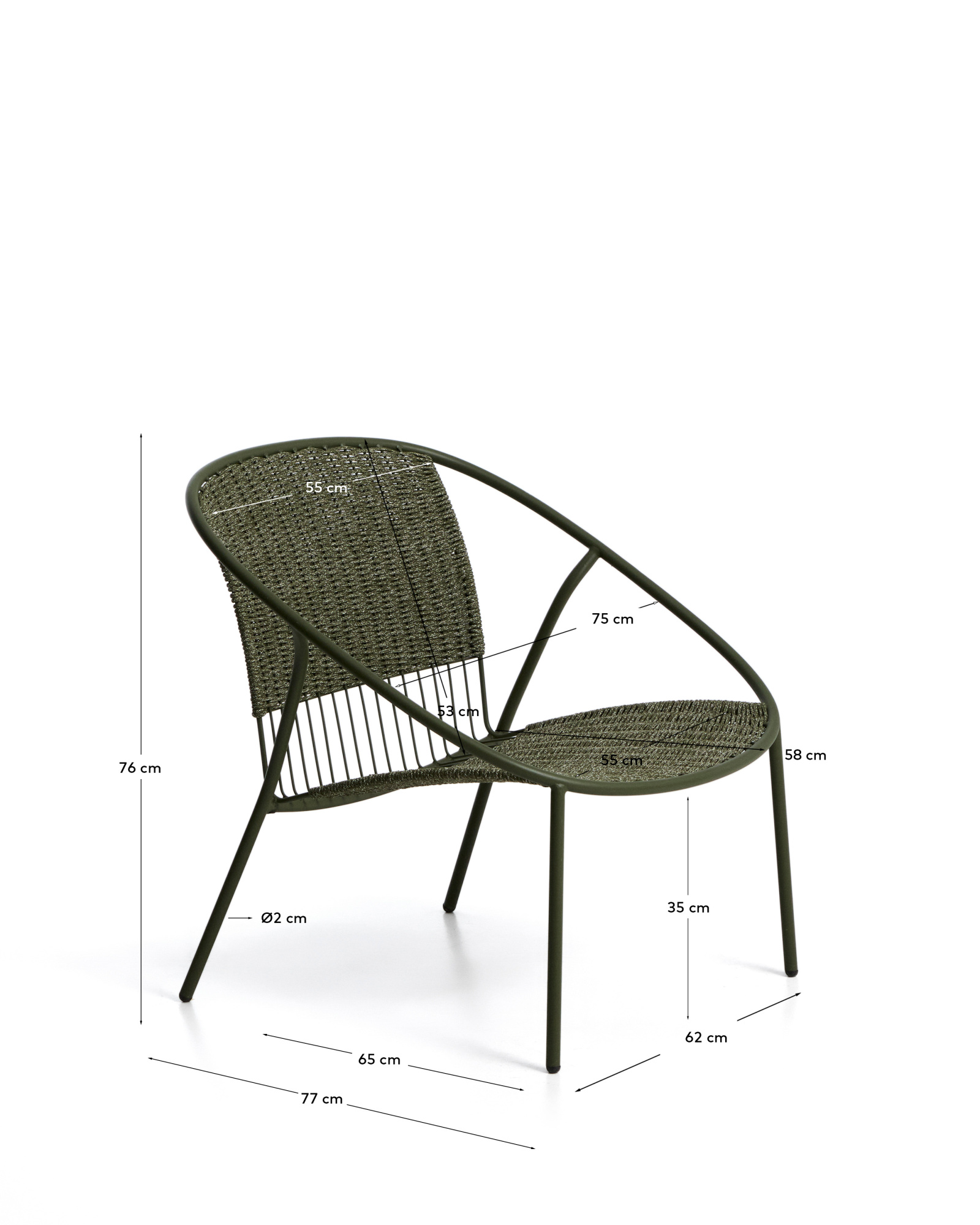 Уличное кресло Atrani из оцинкованной стали и зеленой веревки La Forma 482193