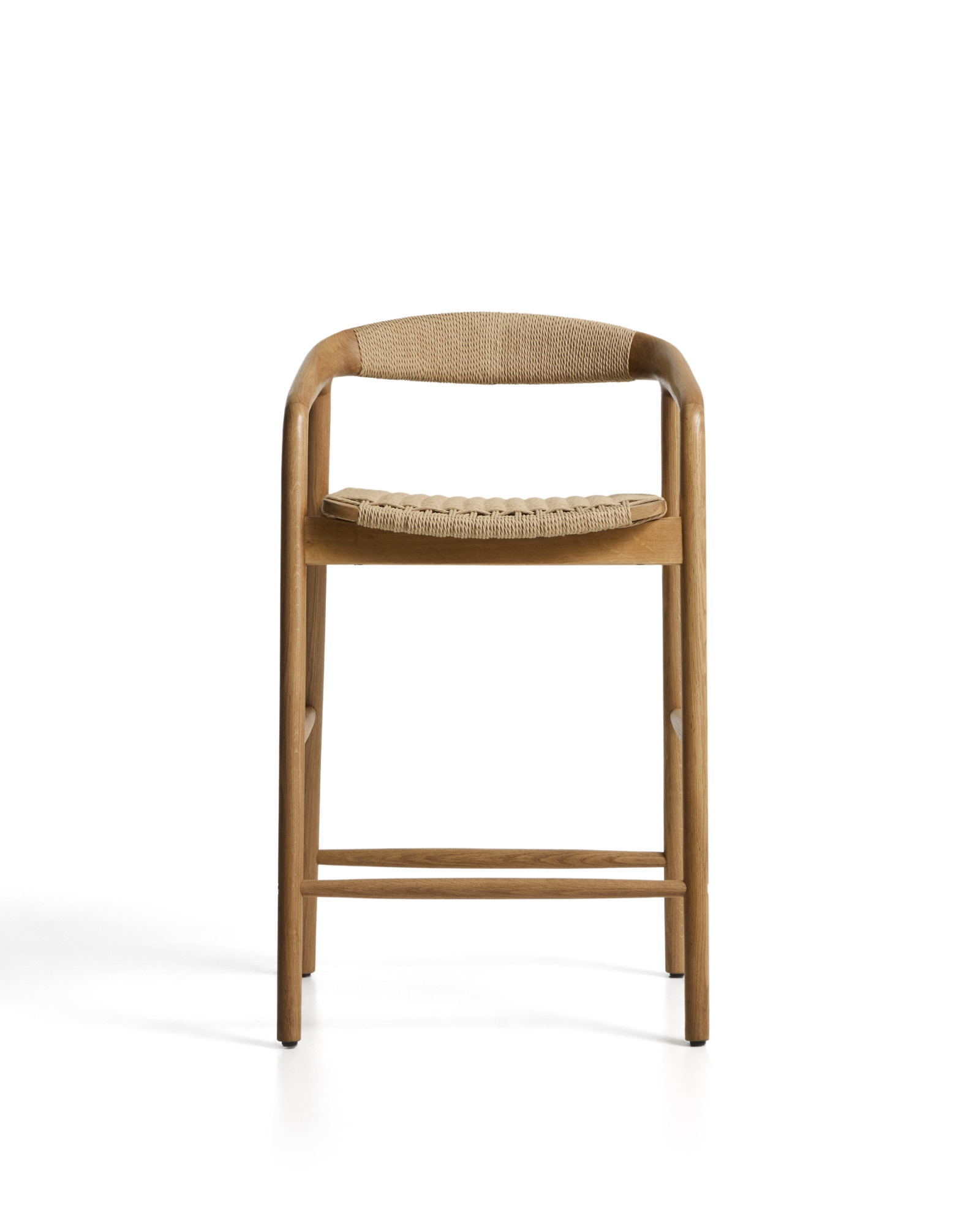 Уличный полубарный стул Derile из массива дуба в натуральной отделке и бежевой веревки La Forma 481899
