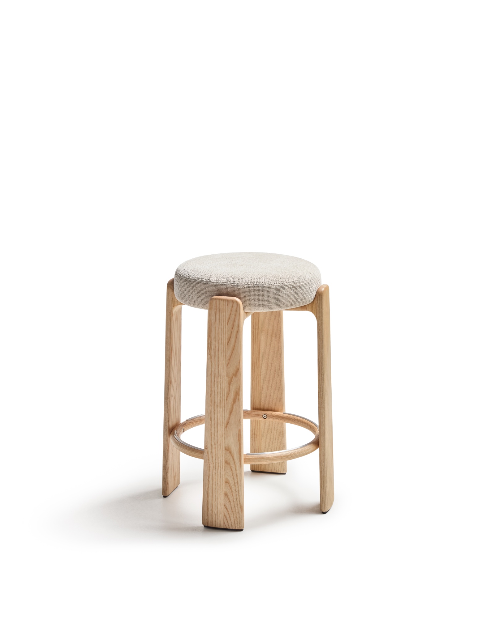Granite Барный табурет из бежевого шенилла и массива ясеня в натуральной отделке 75 см La Forma (ex Julia Grup)