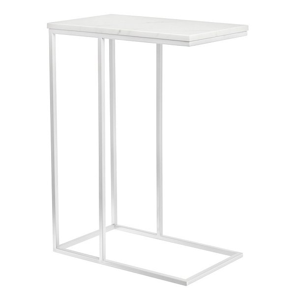 Придиванный столик Loft 50x30см, белый мрамор с белыми ножками Bradex Home RF 0359