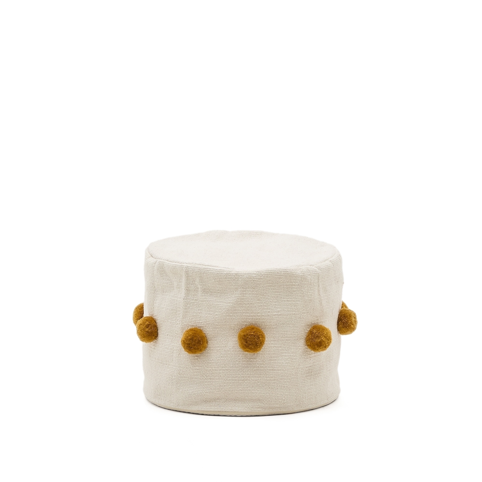 Пуф Manua бежевый с кисточками горчичного цвета, Ø 40 см La Forma (ex Julia Grup)