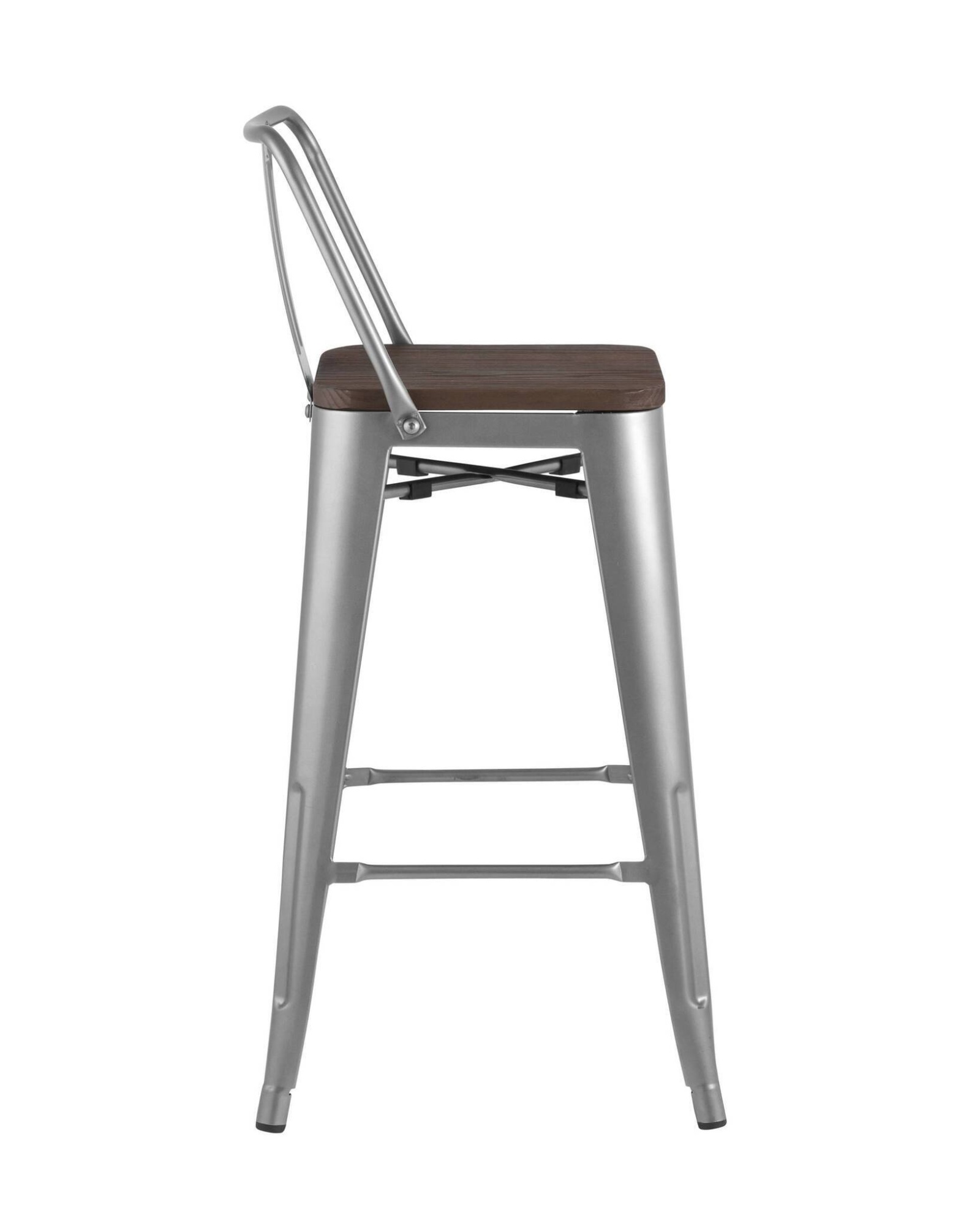 Стул полубарный TOLIX WOOD со спинкой серебристый матовый Stool Group