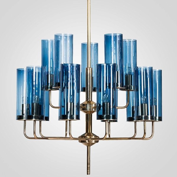 Люстра Agne Brass & Blue Glass Tube Chandelier in 1970 15 Синий by ImperiumLoft