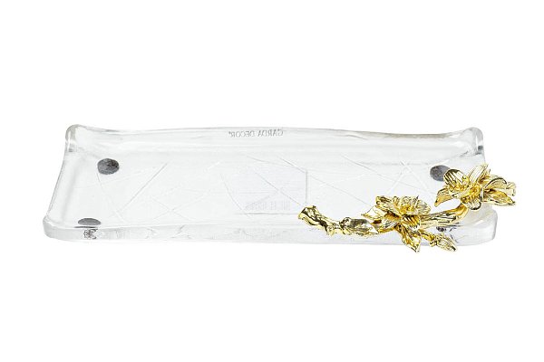 Поднос стеклянный с золотым цветком Garda Decor 55RG5983S