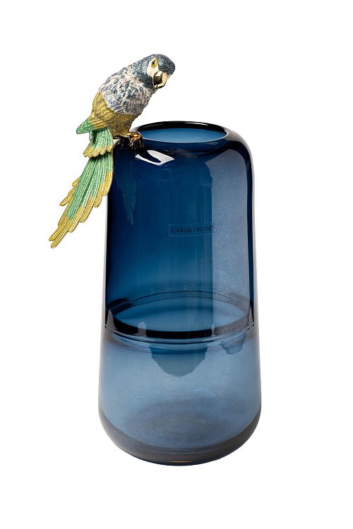 Ваза стеклянная голубая с попугаем Garda Decor 55RV6111L