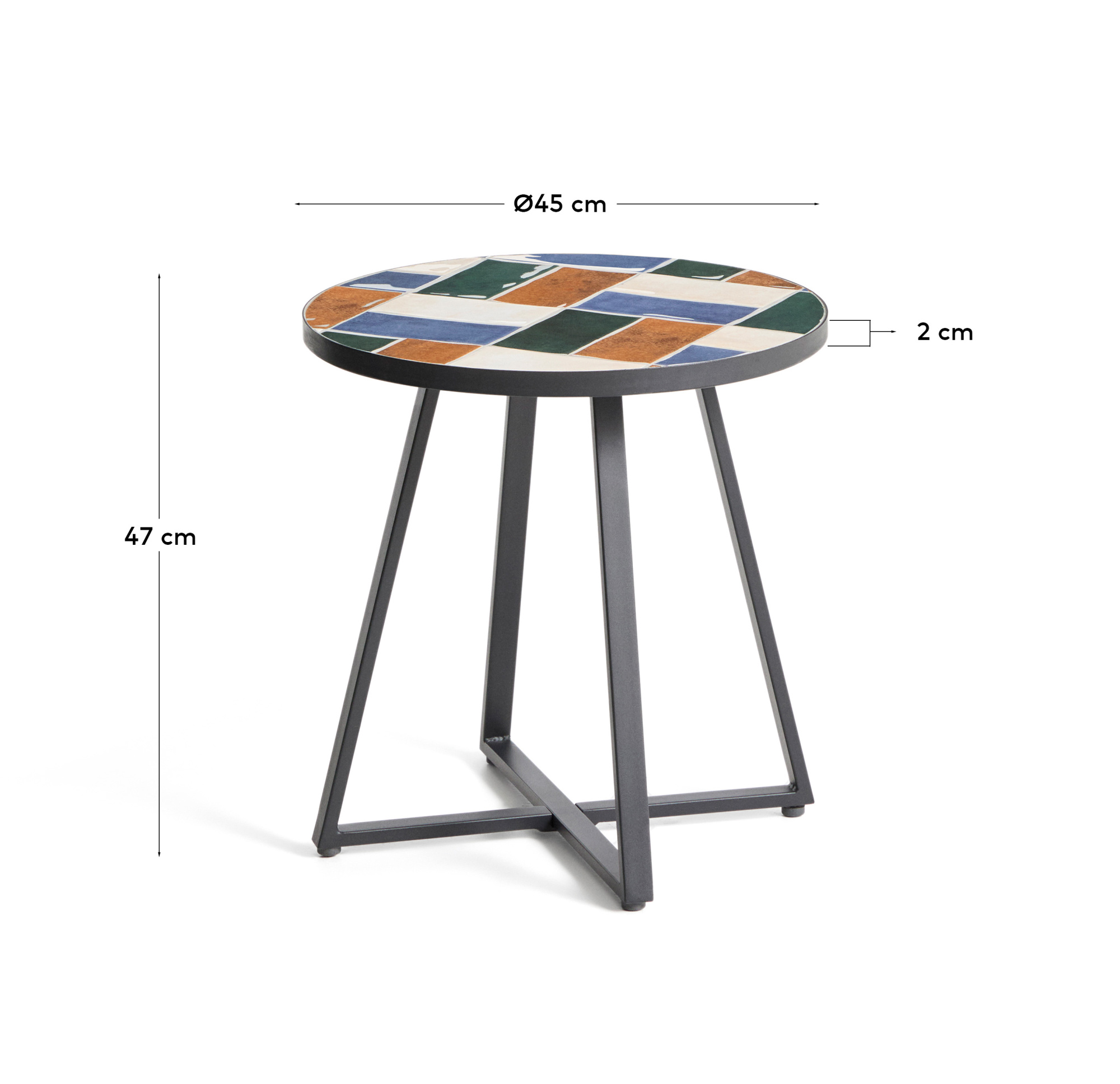 Уличный столик Tella из зеленой стали с разноцветной плиткой 45 см La Forma 482357