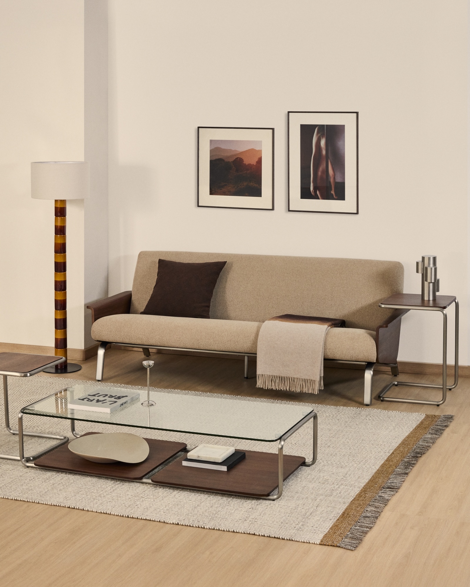 3-местный диван Amsen светло-коричневый с подлокотниками из шпона ореха La Forma (ex Julia Grup)