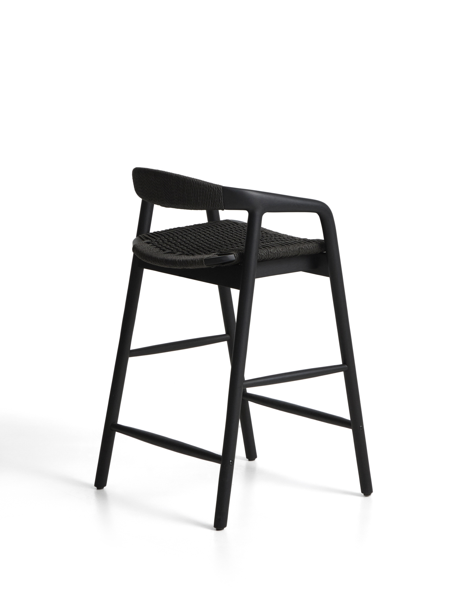 Уличный полубарный стул Derile из массива дуба и веревки в черной отделке La Forma 481895
