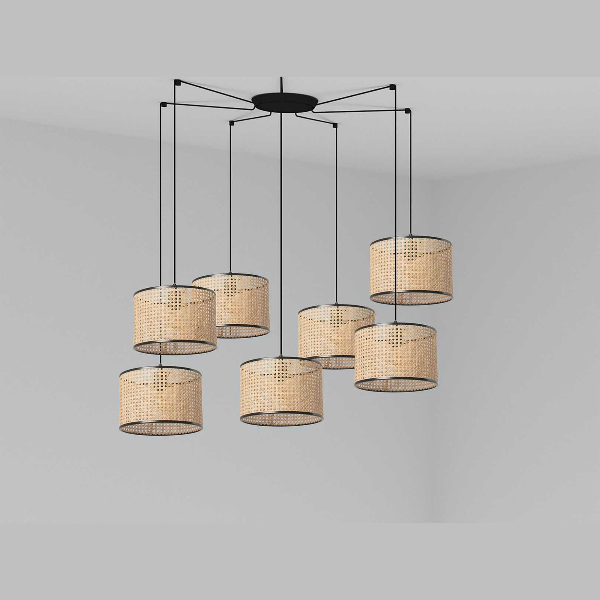 Подвесной светильник Mambo черный/ротанг ø32 7L Faro