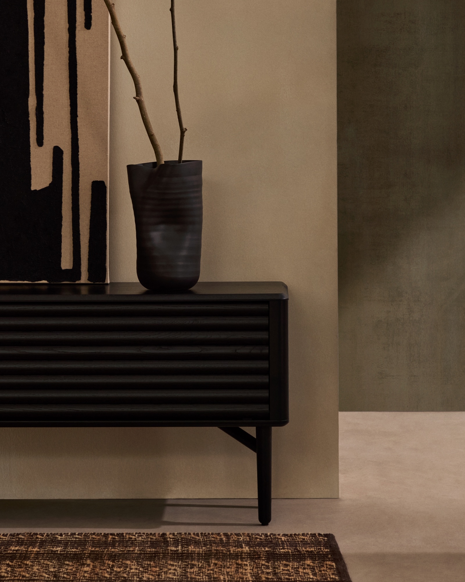 Salmi Абстрактная картина на льне бежевого и черного цвета 100 х 70 см La Forma (ex Julia Grup)