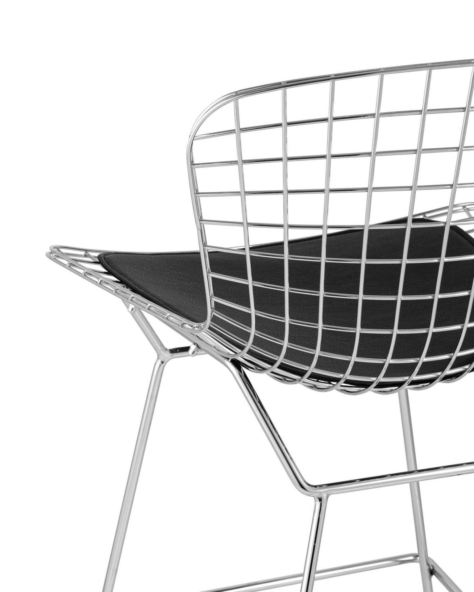 Стул полубарный с низкой спинкой Bertoia хромированный с черной подушкой Stool Group