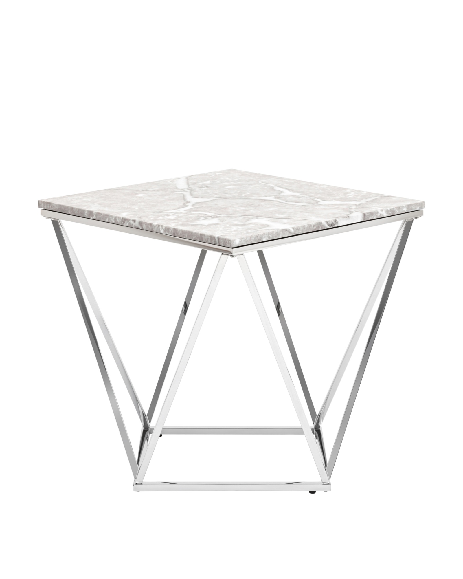 Журнальный столик Авалон 61*61 серый мрамор сталь серебро Stool Group