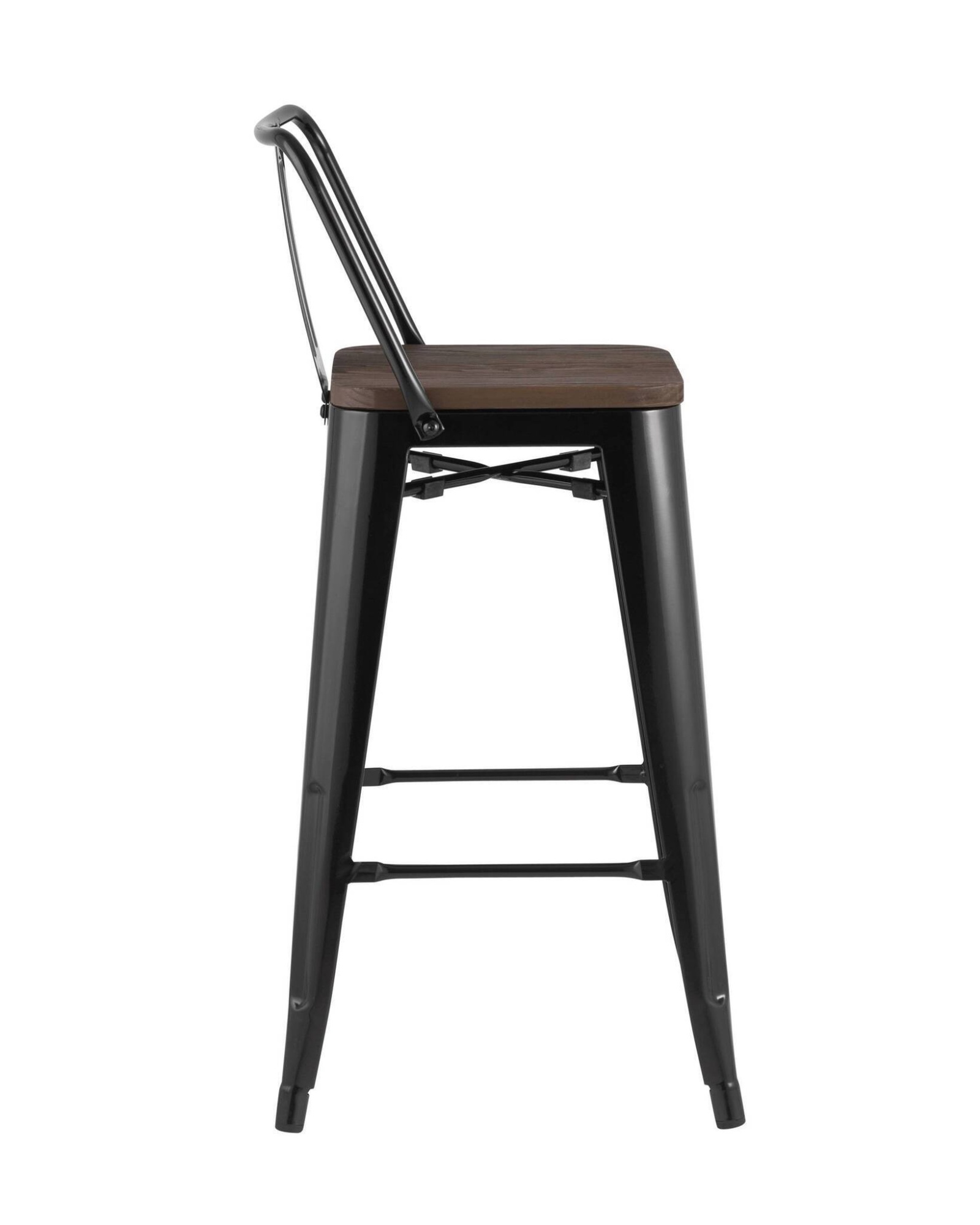 Стул полубарный TOLIX WOOD со спинкой черный глянцевый Stool Group