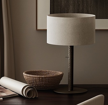 Настольная лампа Coco S1342 хромированный металл/черная кожа с абажуром 801011/35 Aromas del Campo