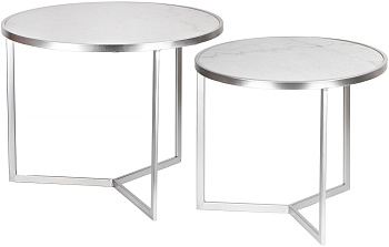 Столики кофейные с белым мрамором, набор Glasar 54-259/258
