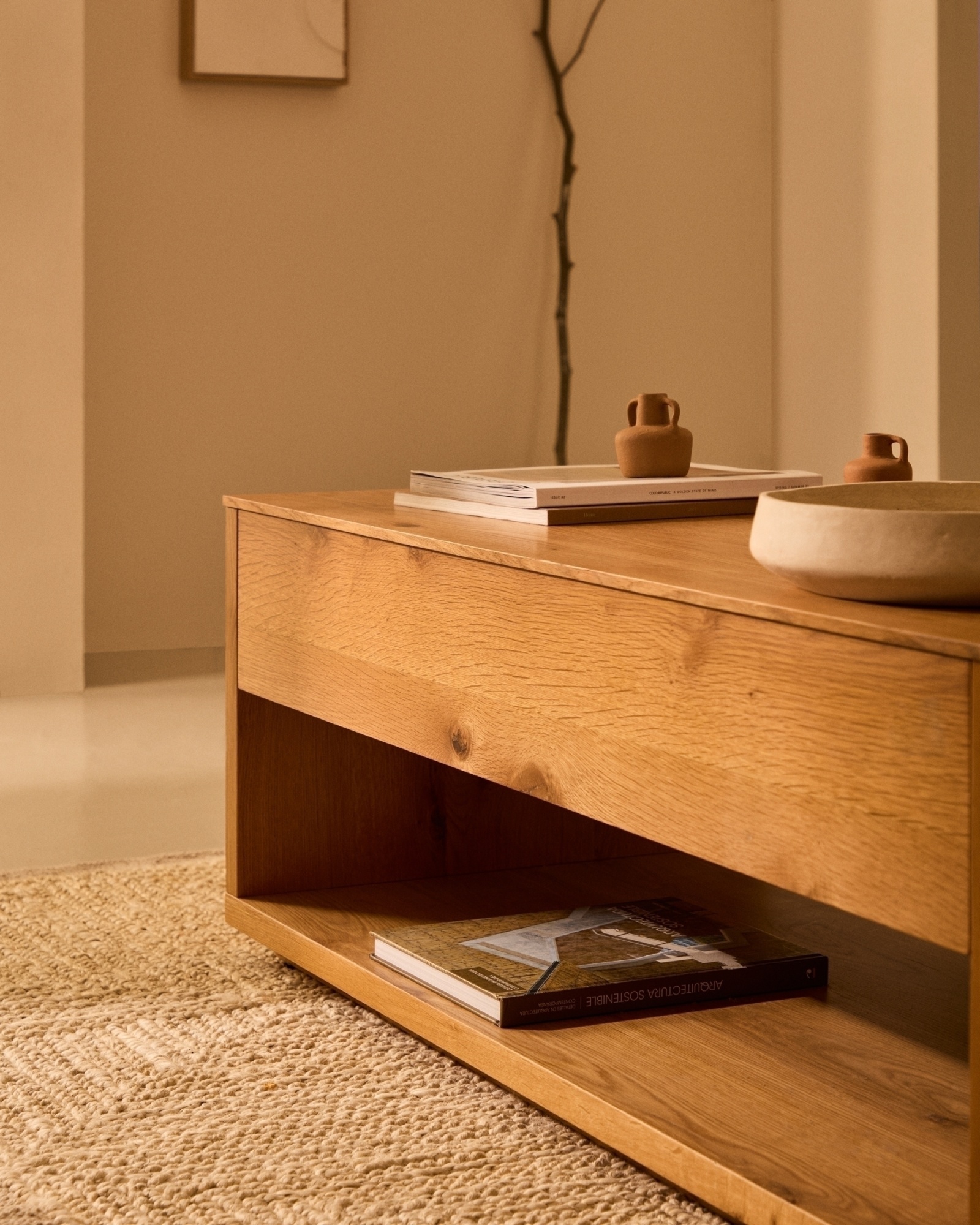 Подъемный журнальный столик Alguema из дубового шпона с натуральной отделкой 120 x 60 см La Forma (ex Julia Grup)