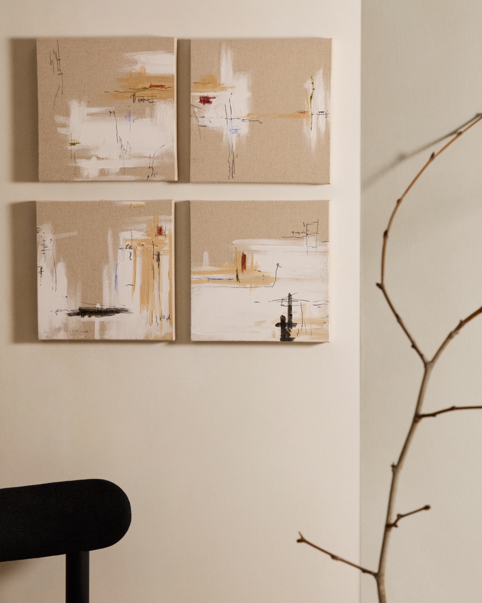 Selnir Набор из 4 картин на льняной основе белого и бежевого цвета 30 х 30 см La Forma (ex Julia Grup)