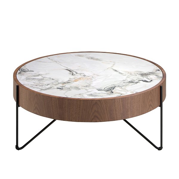 Круглый журнальный столик 2138/MH2303A из ореха и мраморной керамики Angel Cerda