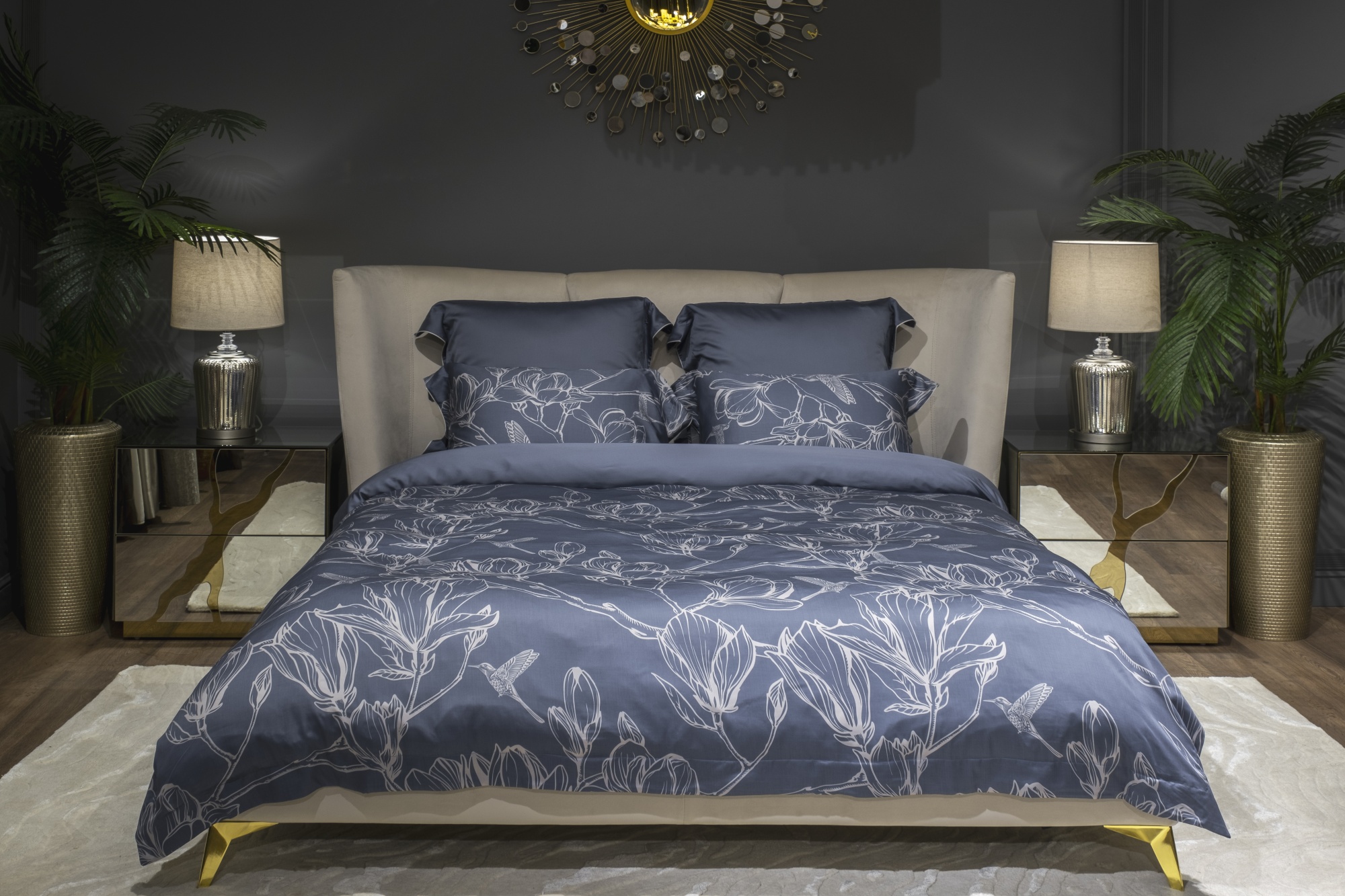 Пододеяльник Магнолия с принтом синий Garda Decor 144HF-10413