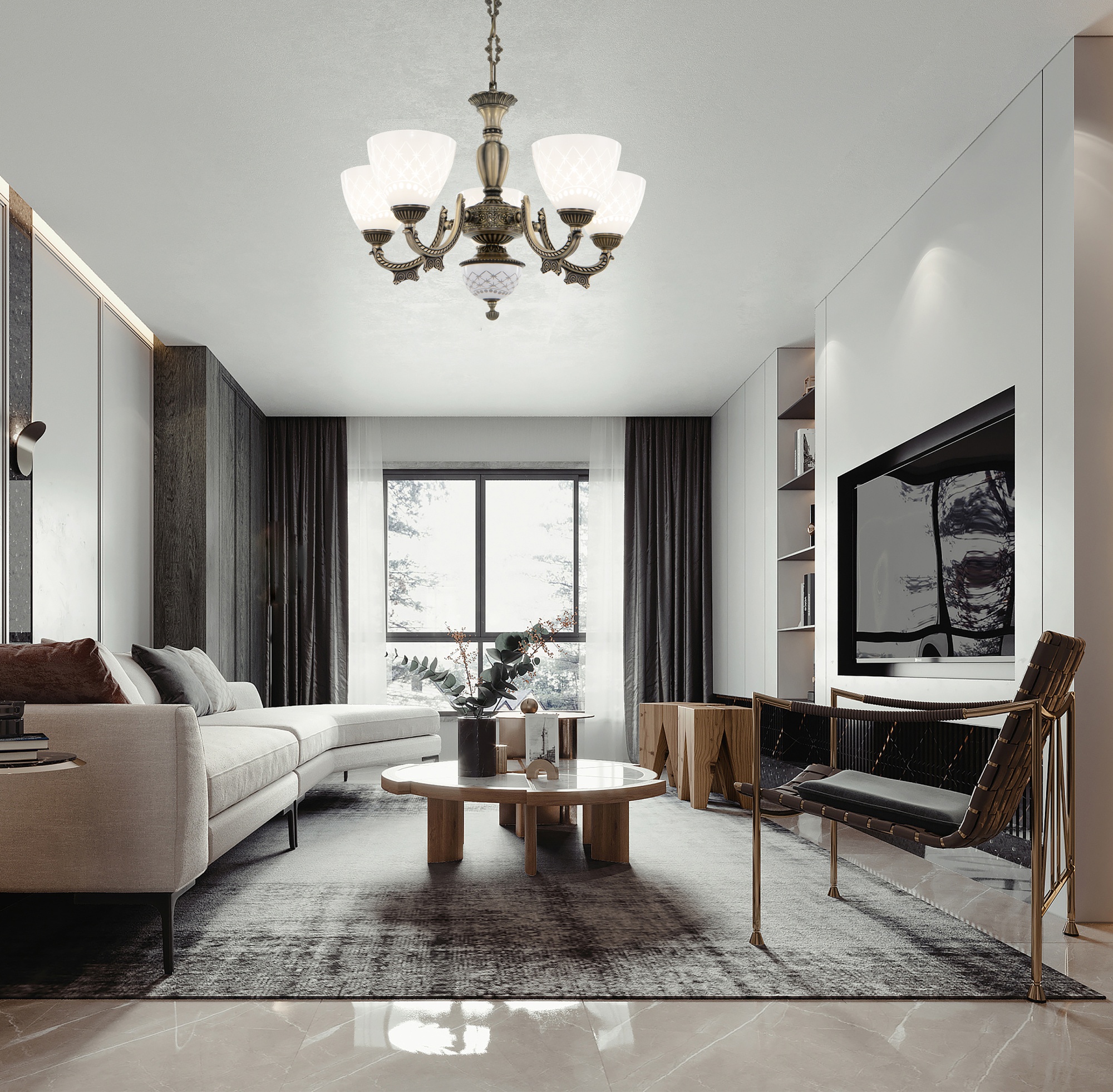 Люстра с плафонами 343837/5 AB Arte Milano