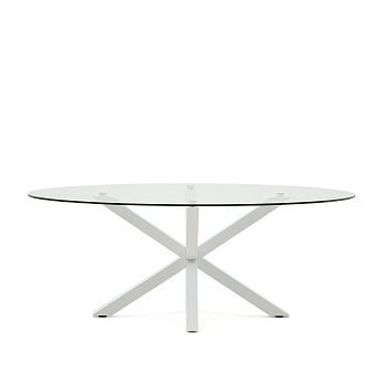 Овальный стол ARYA Argo из стекла, стальных ножек и белой отделкой 200x100 La Forma (ex Julia Grup)