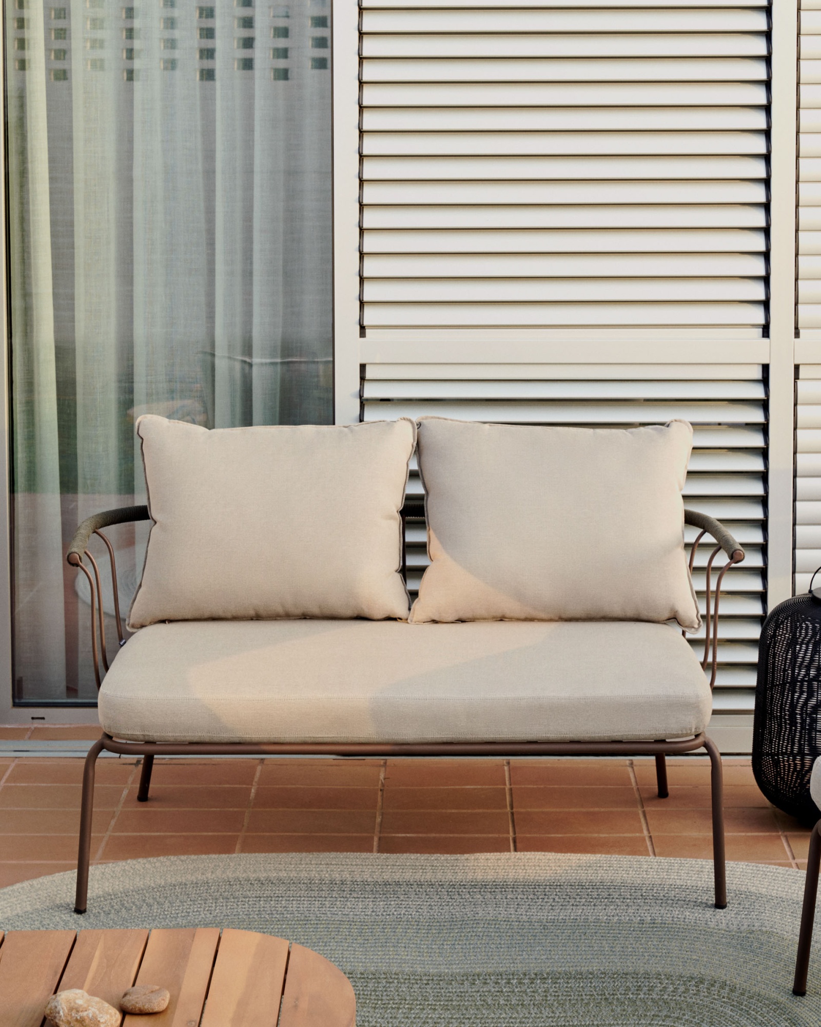 Salguer Диван из зеленого шнура и стали с коричневой окраской 134 см La Forma (ex Julia Grup)