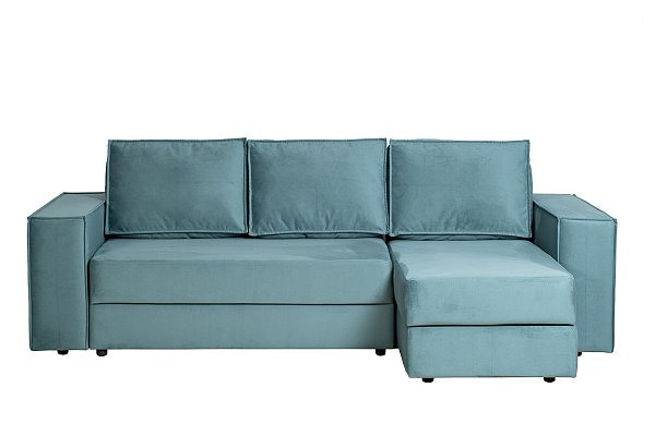 Диван Bergamo трехместный с канапе правый раскладной бирюзовый Garda Decor BERGAMO-3MR-1K-БИРЮЗОВЫЙ-Vel43