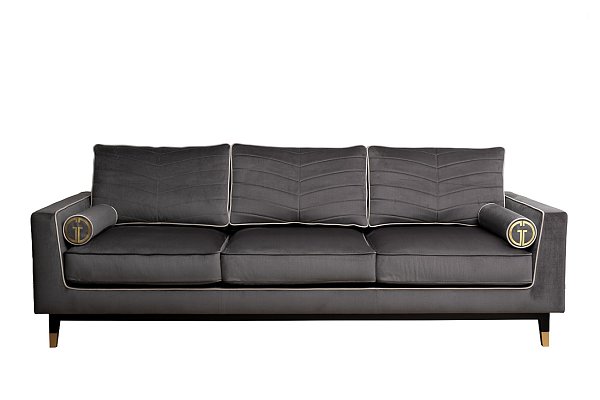Диван Madrid Memory трехместный велюровый серый с кантом Garda Decor MADRID-Memory-Colt1003+Colt030