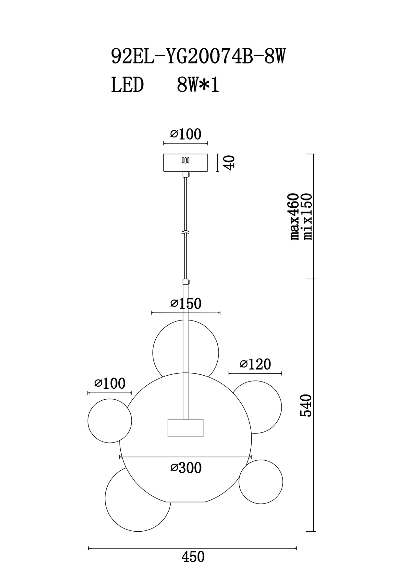 Светильник потолочный "Стеклянные шары" Garda Decor 92EL-YG20074B-8W