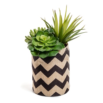 Flower Смесь искусственных суккулентов в горшке из натуральной и черной рафии La Forma (ex Julia Grup)