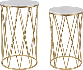 Столики интерьерные с белым мрамором, набор Glasar 54-153/152