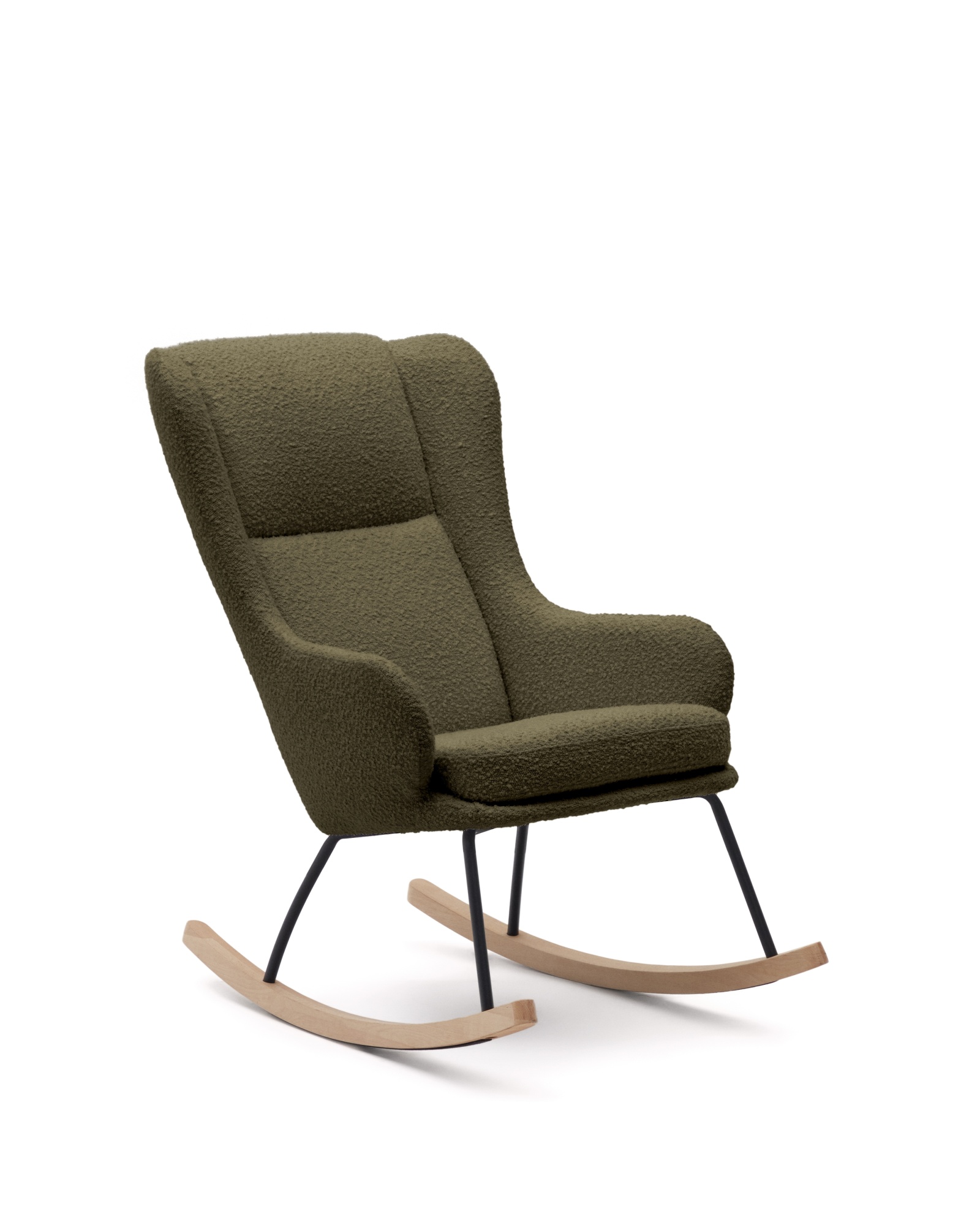 Maustin Кресло-качалка из темно-зеленой овчины со стальной конструкцией и деревом бука La Forma (ex Julia Grup)