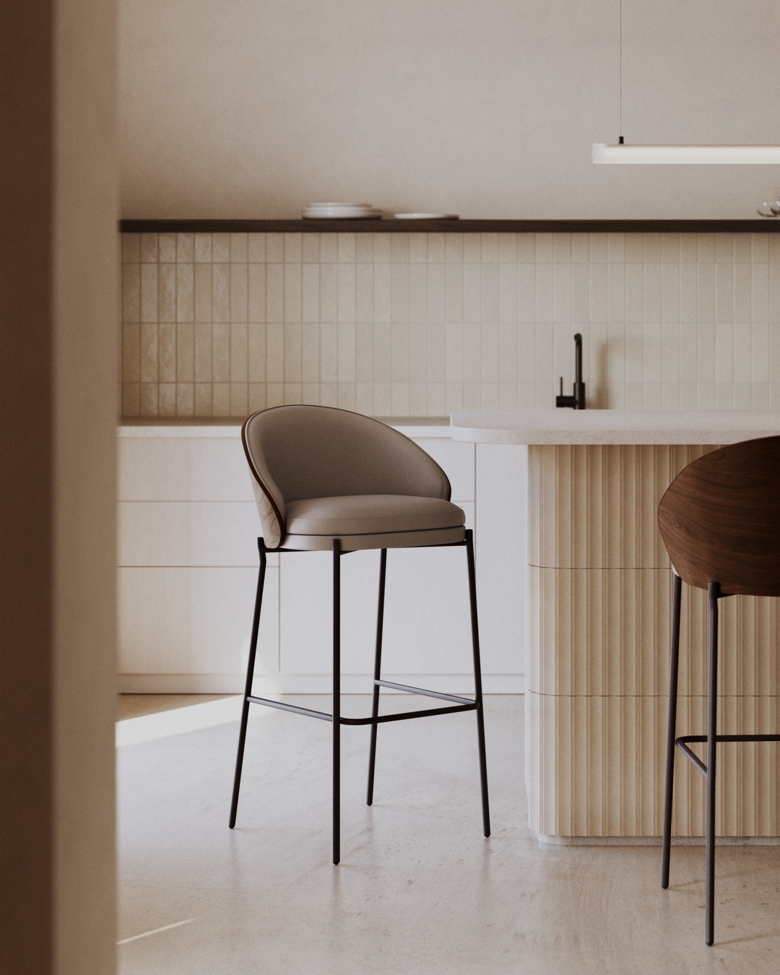 Стул полубарный Eamy из коричневой экокожи, ясеневого шпона с отделкой под орех и черного металла La Forma (ex Julia Grup)